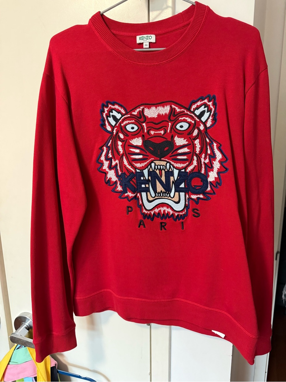 KENZO Red Crewneck Sweater with Embroidered Tiger